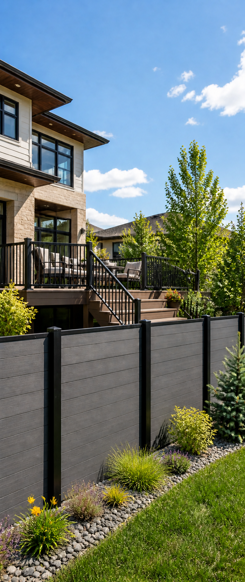 Luxury Utah home with a composite privacy fence and composite deck